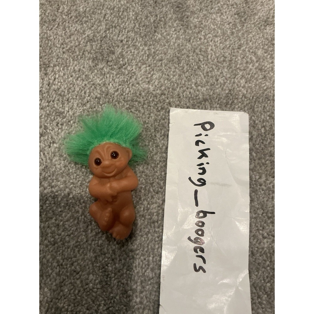 Vintage Danish DAM Troll Toddler Baby Lying Down Green Hair Amber Eyes